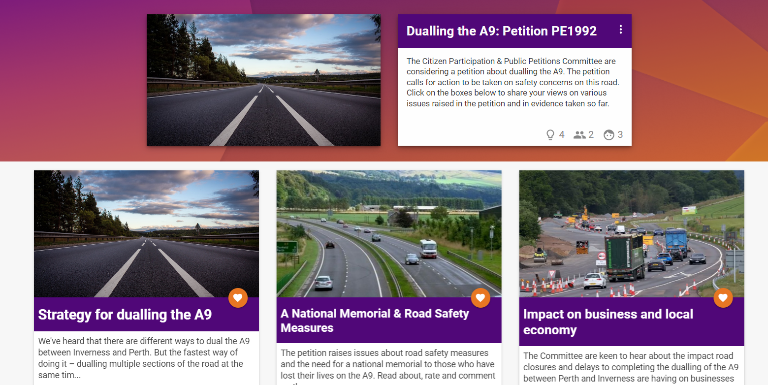 Screenshot of our engagement website that is discussing the dualling of the A9